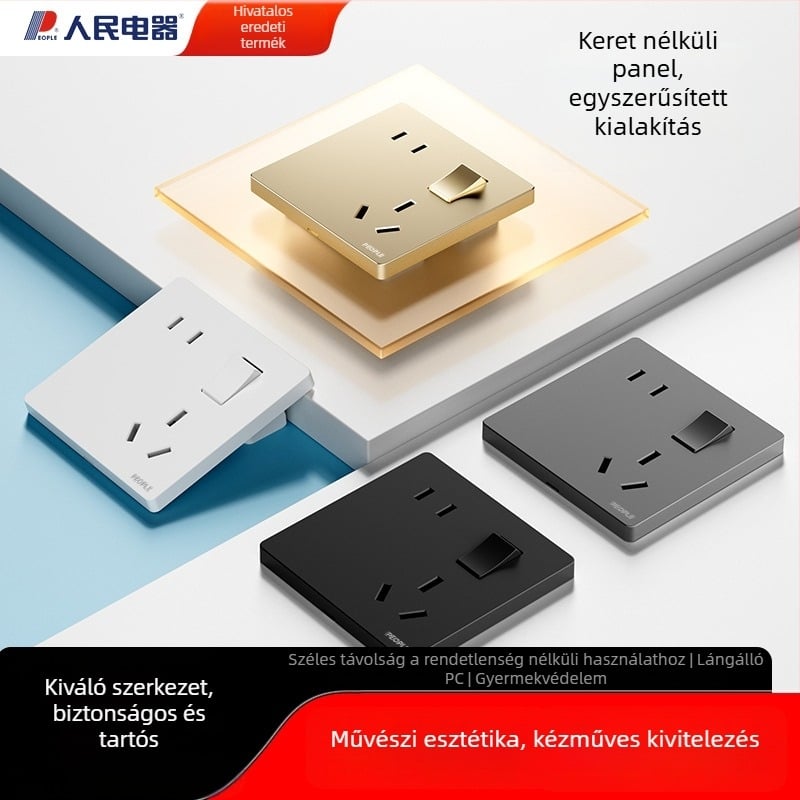 86-os típusú rejtett szerelésű konnektor-panel, 5 lyukas aljzat, eltolódott elrendezés, fekete, otthoni és szállodai dekorációhoz
