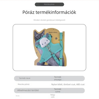 Macska hám és póráz behúzható mechanizmussal, elvesztés elleni dizájn, karikatúra stílus, macskáknak és kiscicáknak