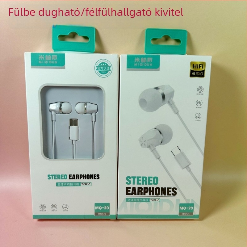 Fél-in-ear vezetékes fülhallgató zenei és beszélgetős célokra, beépített vonali vezérléssel, Type-C Huawei/Oppo/Vivo telefonokhoz