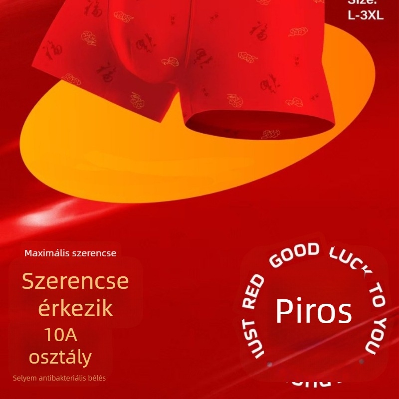 Dobozos, élénk piros férfi alsónemű antibakteriális zónával, légáteresztő és nedvességfelszívó sportos boxeralsónadrág.