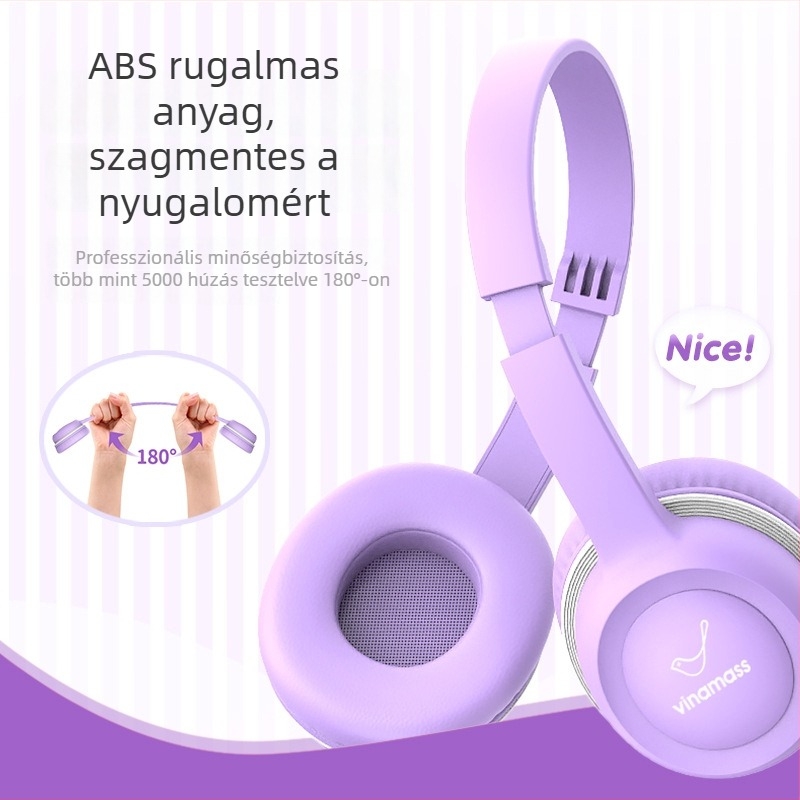 Vezetékes gyerekeknek fejhallgató játékhoz és tanuláshoz, rajzfilmszerű stílus, 3,5 mm, 85 dB, 1,2 m hosszú kábel, PC/Laptop kompatibilis