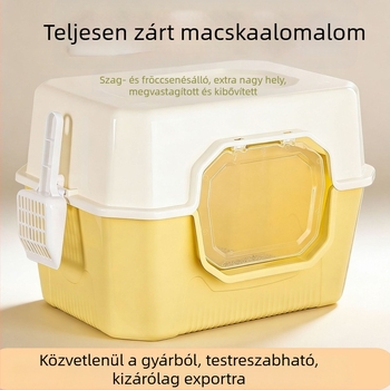 Nagy méretű teljesen zárt macskaalomtálca szagkontrollal és védelmet a fröccsenés ellen, otthoni használatra
