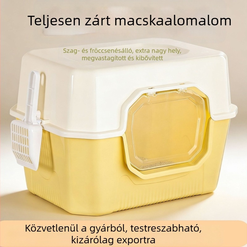Nagy méretű teljesen zárt macskaalomtálca szagkontrollal és védelmet a fröccsenés ellen, otthoni használatra