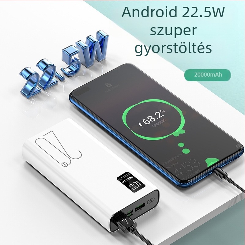 20000mAh külső akkumulátor, 22.5W kétirányú gyorstöltés, digitális kijelző és KC testreszabás