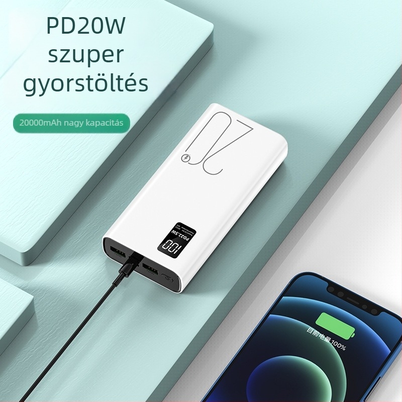 20000mAh külső akkumulátor, 22.5W kétirányú gyorstöltés, digitális kijelző és KC testreszabás