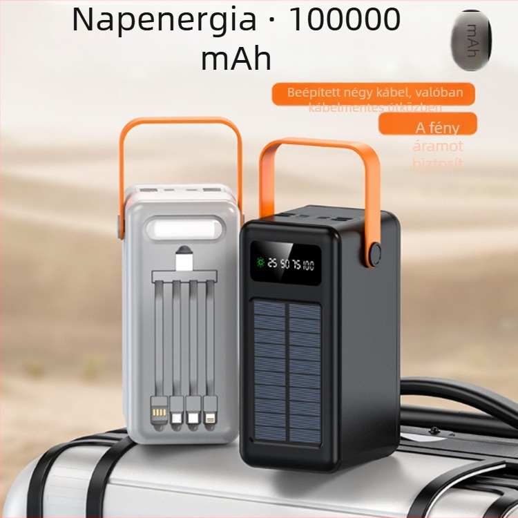 Hordozható napelemes töltőbank kempingezéshez, gyors töltés, testreszabható, PD3.0, 22.5W, 10000mAh
