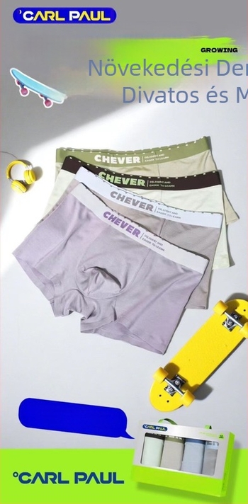 Zöld sorozat Cp21548, 4 darab pamut boxer briefs férfiaknak, lélegző, középmagos derekú