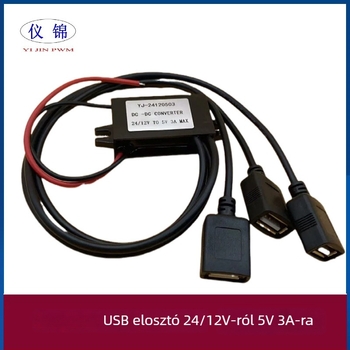 DC-DC autó tápellátó, 12–24V bemenet, 5V USB kimenet, három USB port, IP67 vízálló