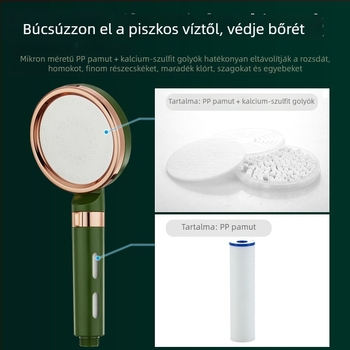 Kézi nyomásos zuhanyfej, kör alakú fej, sötétzöld, ABS