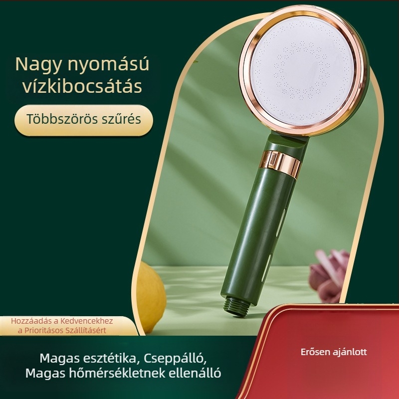 Kézi nyomásos zuhanyfej, kör alakú fej, sötétzöld, ABS