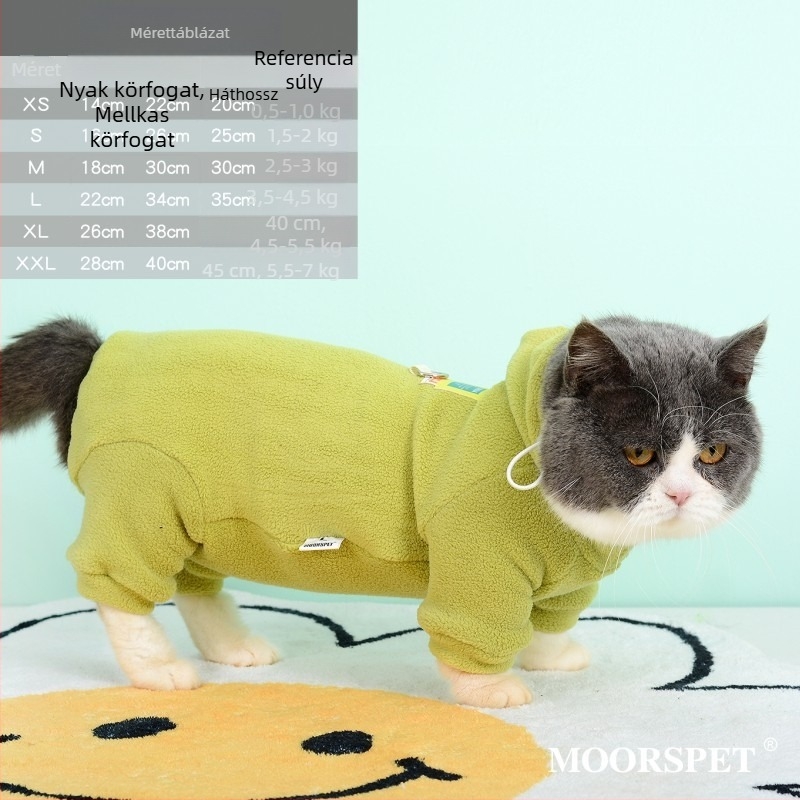 MOORSPET Nyújtható fleece hasvédő macskáknak, négylábú téli ruházat