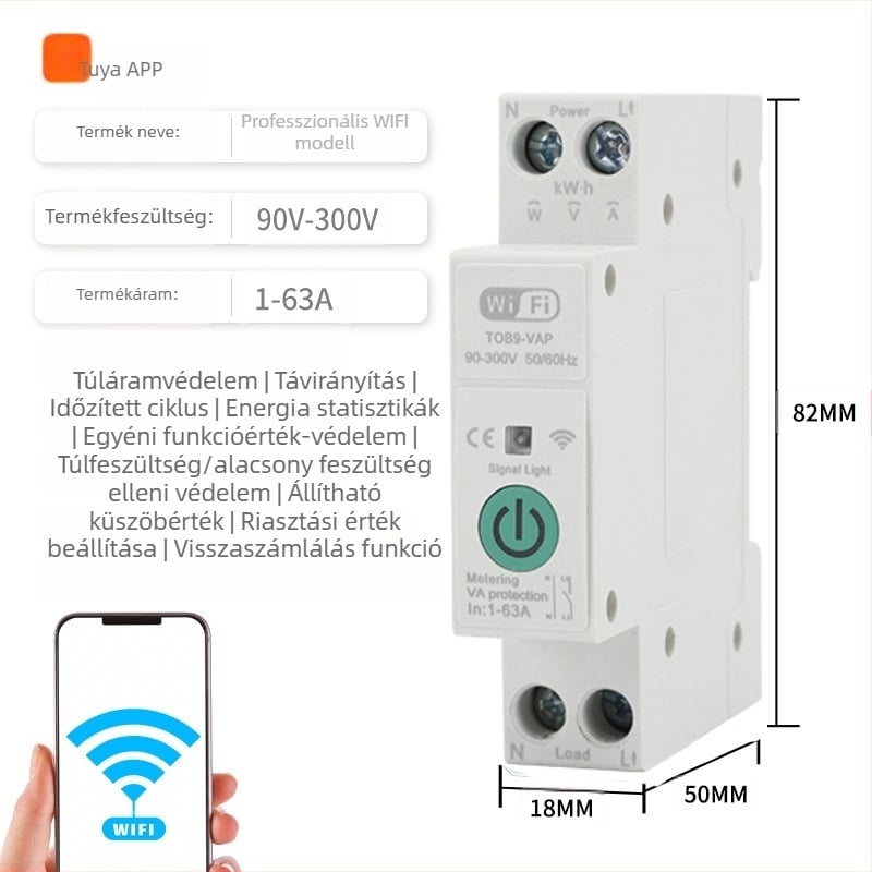 Zigbee okos kismegszakító Wi‑Fi kapcsolóval, távoli vezérléssel és időzített energiafigyeléssel