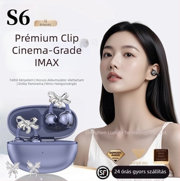 S6 fül-clipos Bluetooth headset, vezeték nélküli, IPX4 vízálló, 4–8 órás üzemidő, Bluetooth 5.4, sztereó, minimalist design