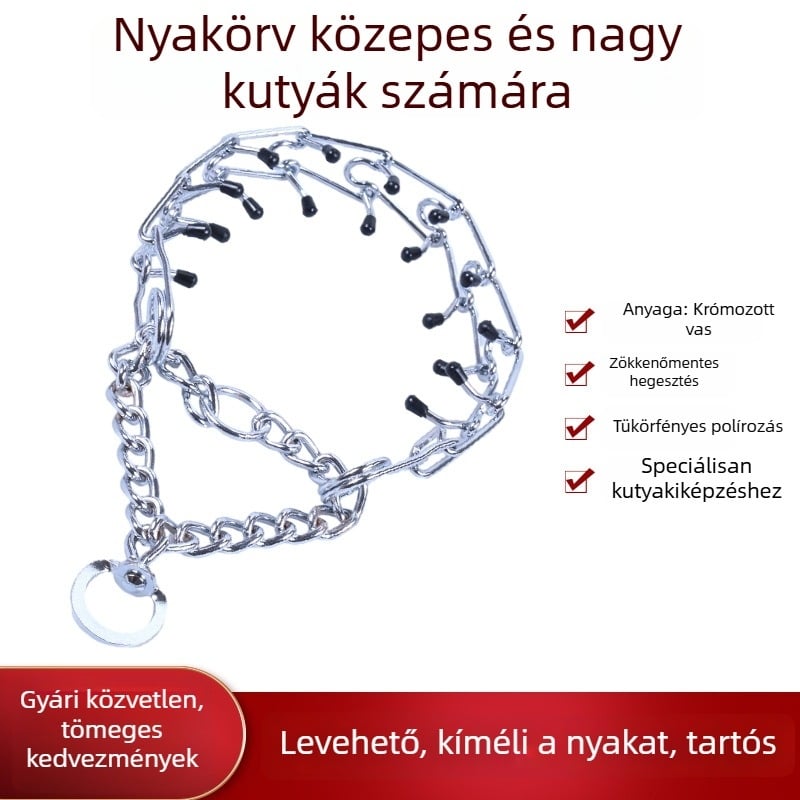 Nagy testű kutyák számára állítható nyakörv, levehető és mosható, szakadásálló, képzési stimulációs lánccal