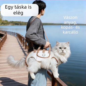 Macskáknak és kistestű, közepes méretű kutyáknak készült hordozható vászon kisállat-táska, többfunkciós táska