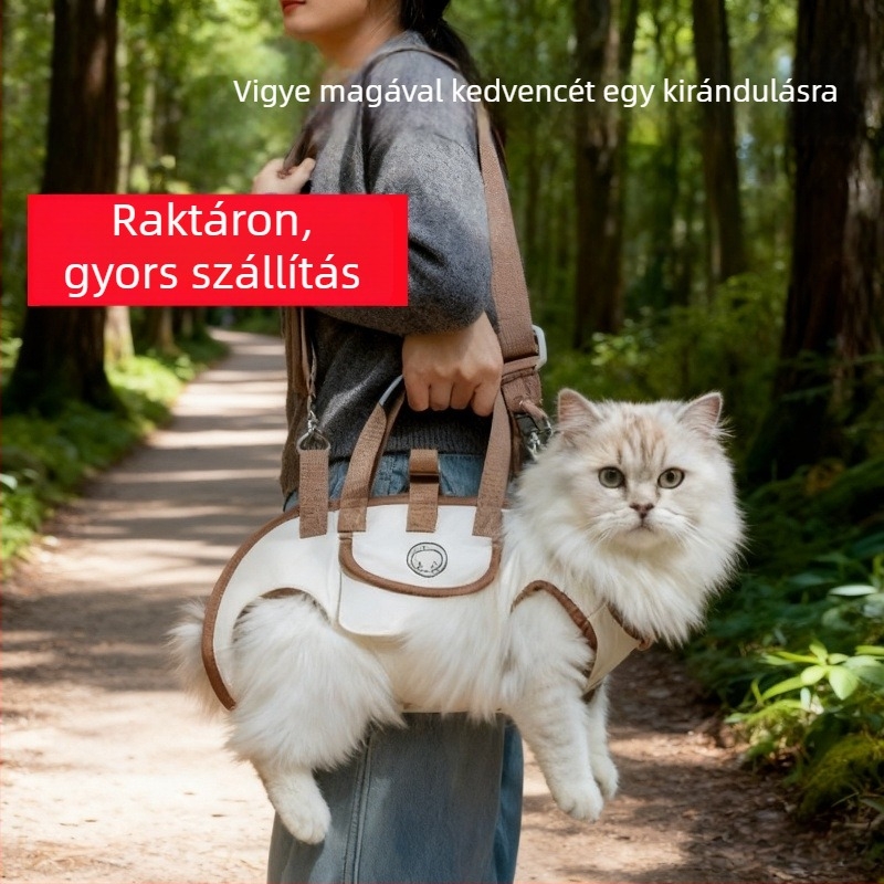 Macskáknak és kistestű, közepes méretű kutyáknak készült hordozható vászon kisállat-táska, többfunkciós táska