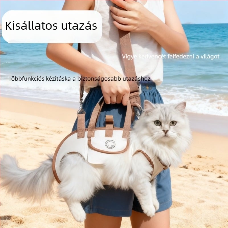 Macskáknak és kistestű, közepes méretű kutyáknak készült hordozható vászon kisállat-táska, többfunkciós táska