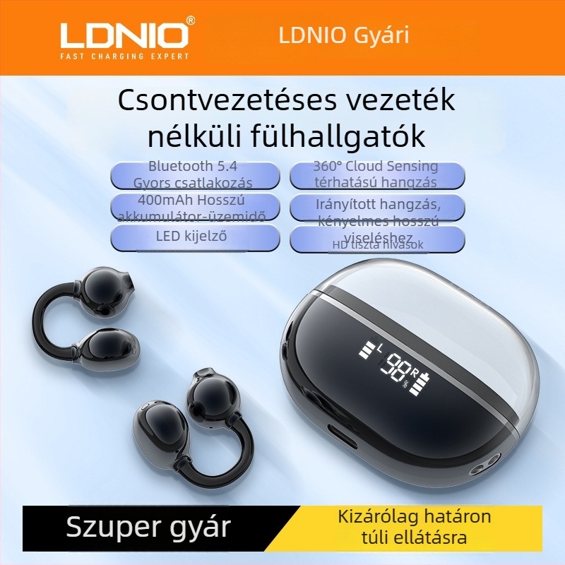 LDNIO vezeték nélküli Bluetooth fülhallgató, csontvezetéses, nyílt fül dizájn, sportos, IPX4 vízálló, hosszú üzemidő