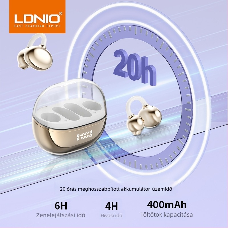 LDNIO vezeték nélküli Bluetooth fülhallgató, csontvezetéses, nyílt fül dizájn, sportos, IPX4 vízálló, hosszú üzemidő
