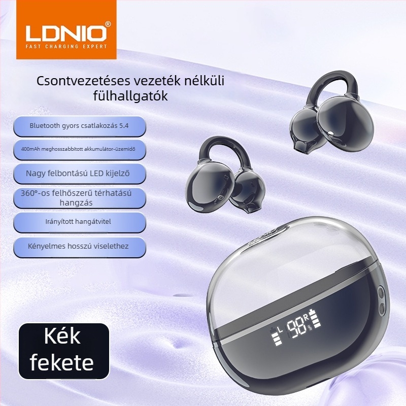 LDNIO vezeték nélküli Bluetooth fülhallgató, csontvezetéses, nyílt fül dizájn, sportos, IPX4 vízálló, hosszú üzemidő