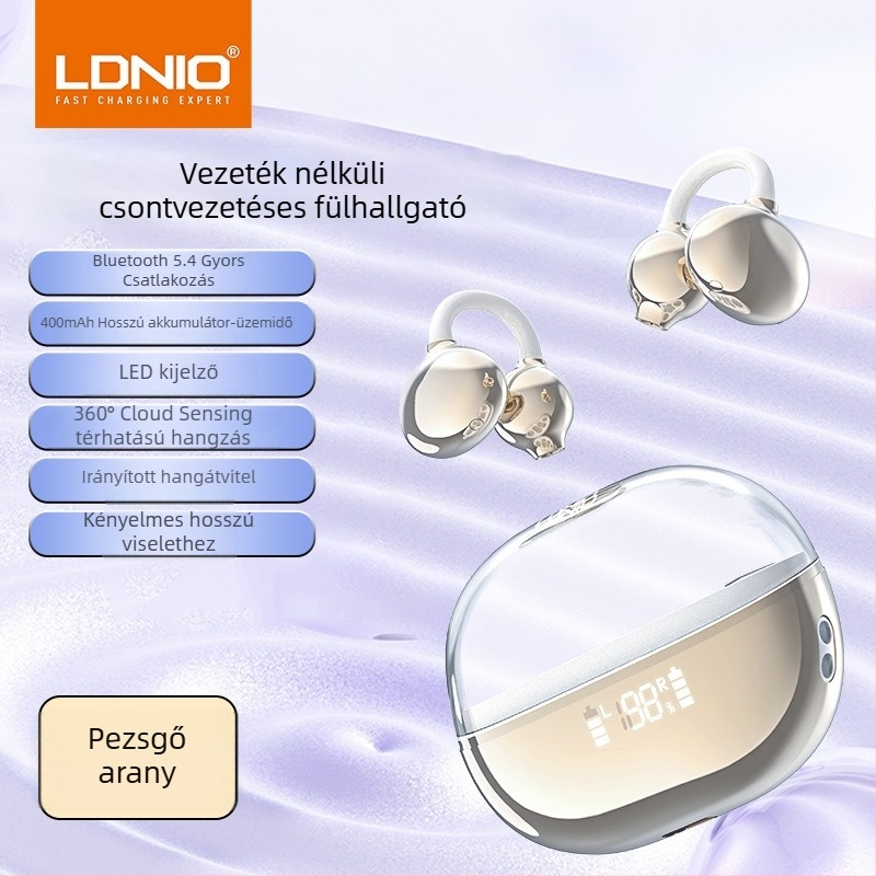LDNIO vezeték nélküli Bluetooth fülhallgató, csontvezetéses, nyílt fül dizájn, sportos, IPX4 vízálló, hosszú üzemidő