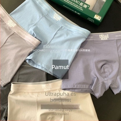 610# Jiao Chao férfi pamut boxer alsó, antibakteriális, lélegző, lazán szabott, középmagasságú derék, 5 darabos csomag