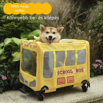 Kisállat utazótáska kerekekkel, vászonból, állatmintás, nagy kapacitású, több hordozási mód: kézben, vállon és keresztpánttal