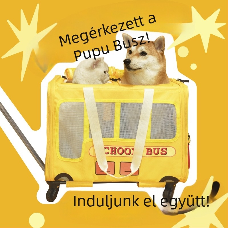 Kisállat utazótáska kerekekkel, vászonból, állatmintás, nagy kapacitású, több hordozási mód: kézben, vállon és keresztpánttal