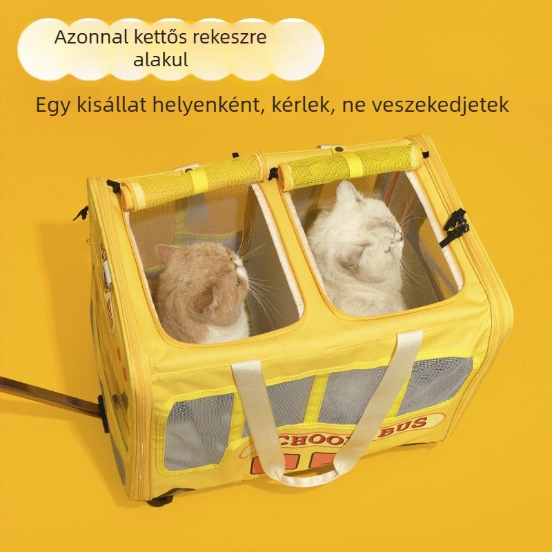 Kisállat utazótáska kerekekkel, vászonból, állatmintás, nagy kapacitású, több hordozási mód: kézben, vállon és keresztpánttal