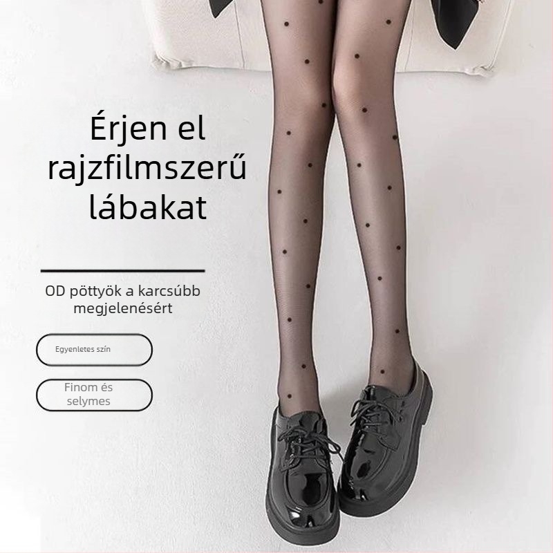 Amerikai stílusú pöttyös harisnyák, átlátszó fekete és fehér, Lolita édes JK stílus