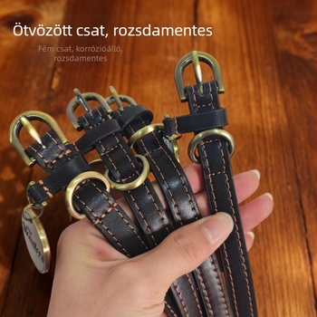 Új PU bőrű háziállat nyakörv ötvözet gravírozott címkével, kényelmes anyag, nem szorít, kis- és közepes testű kutyáknak.