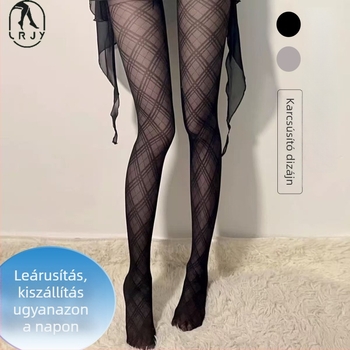 Fekete romb mintás harisnya, sexy Jacquard