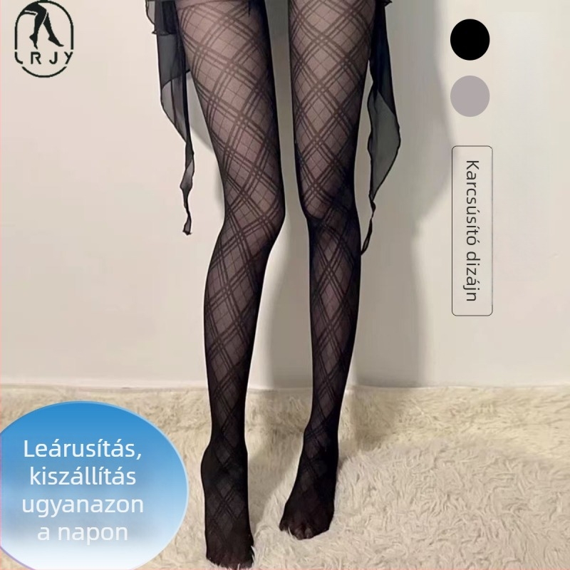 Fekete romb mintás harisnya, sexy Jacquard