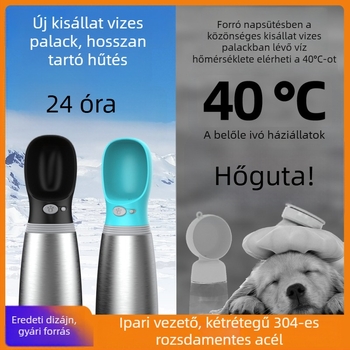 Kutyák számára utazó vízpalack, kétszintes, 304 rozsdamentes acélból