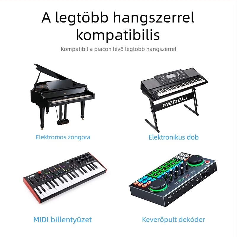 Integrált kábel: Type-C a MIDI OTG-hez és Lightning a USB-B férfi csatlakozóhoz digitális hangszerhez