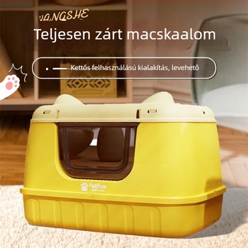 Teljesen zárt macska toalett nagy kapacitású, levehető tálcával és szagkontrollal