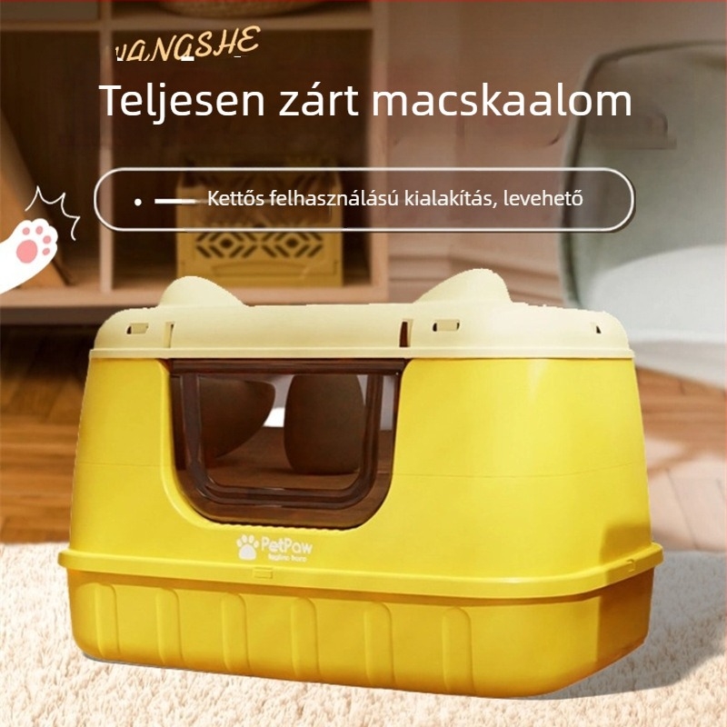 Teljesen zárt macska toalett nagy kapacitású, levehető tálcával és szagkontrollal