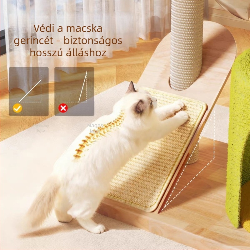 Új plüss macskafa, krém színű, otthoni használatra, közepes méret, helytakarékos, karmoló oszlop
