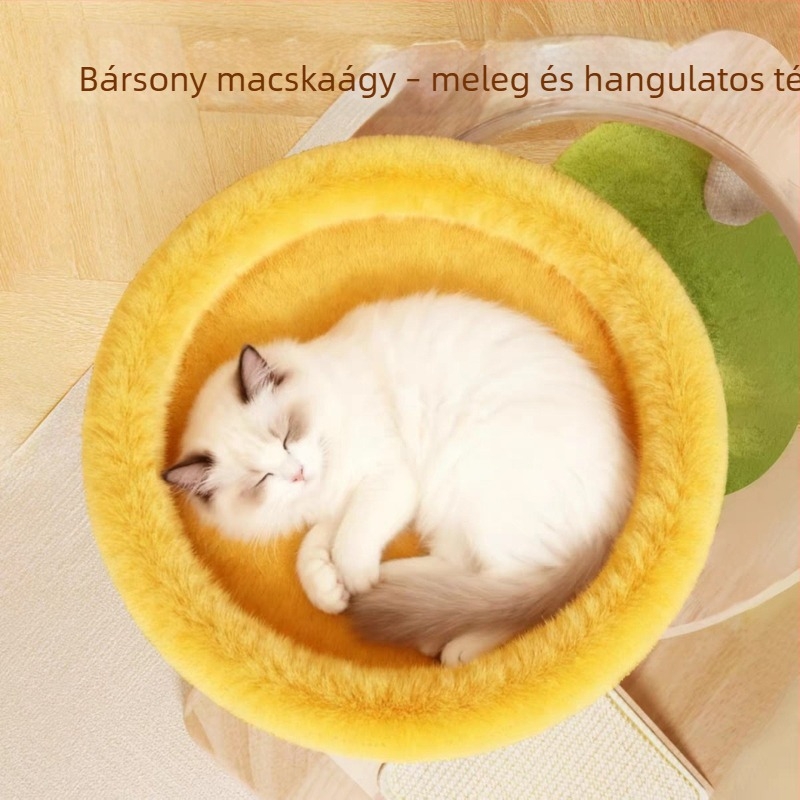 Új plüss macskafa, krém színű, otthoni használatra, közepes méret, helytakarékos, karmoló oszlop