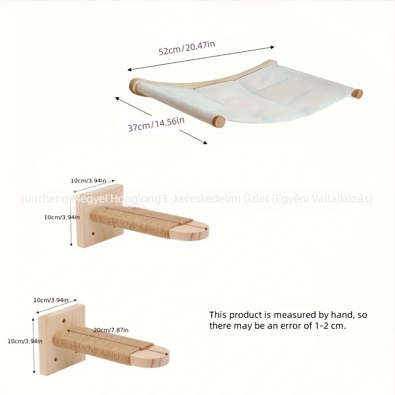Szilárd fából készült falra szerelhető macskamászó keret otthoni használatra, ugrató platformmal, falra szerelt macskahammal és karcolóoszloppal, raktáron