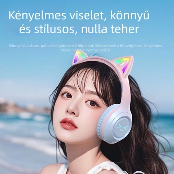 2026 új modell Bluetooth fülhallgató macskafülekkel, világító fejpánttal, hosszú akkumulátor-üzemidővel, sztereó hangzással, sporthoz és játékhoz