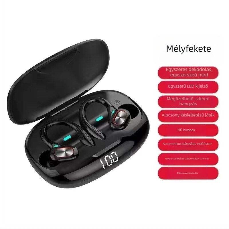 Type-C Bluetooth fülhallgató, fülre akasztós dizájn, sztereó kettős fülhallgató sporthoz, vezeték nélküli, kompakt telefonokhoz, futáshoz ideális, hosszú üzemidő