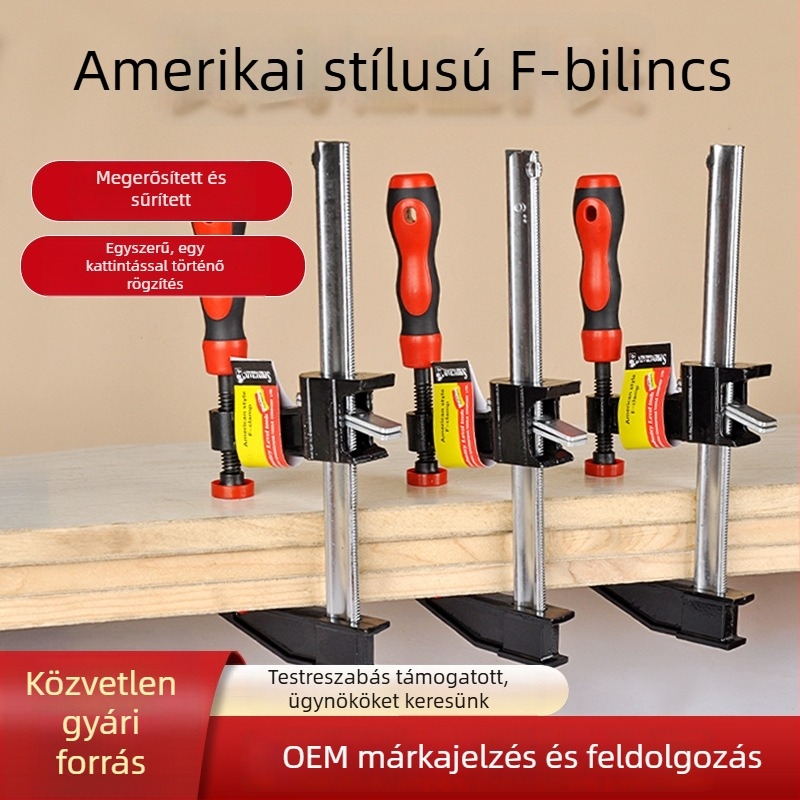 Amerikai stílusú könnyű, megerősített F-szorító, faipari munkákhoz, több méret