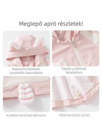 Kislányoknak kapucnis kabát tavasz-őszre, karikatúra mintával