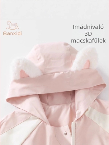 Kislányoknak kapucnis kabát tavasz-őszre, karikatúra mintával