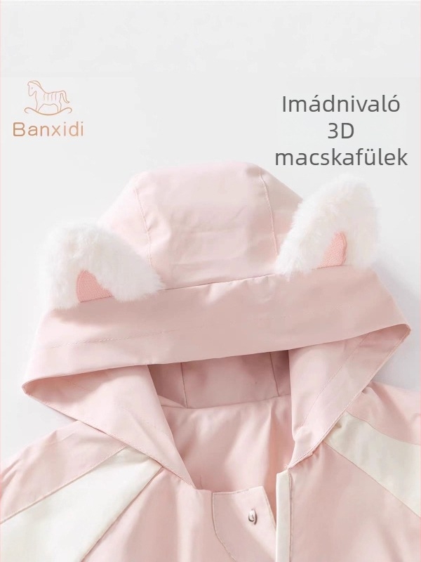 Kislányoknak kapucnis kabát tavasz-őszre, karikatúra mintával