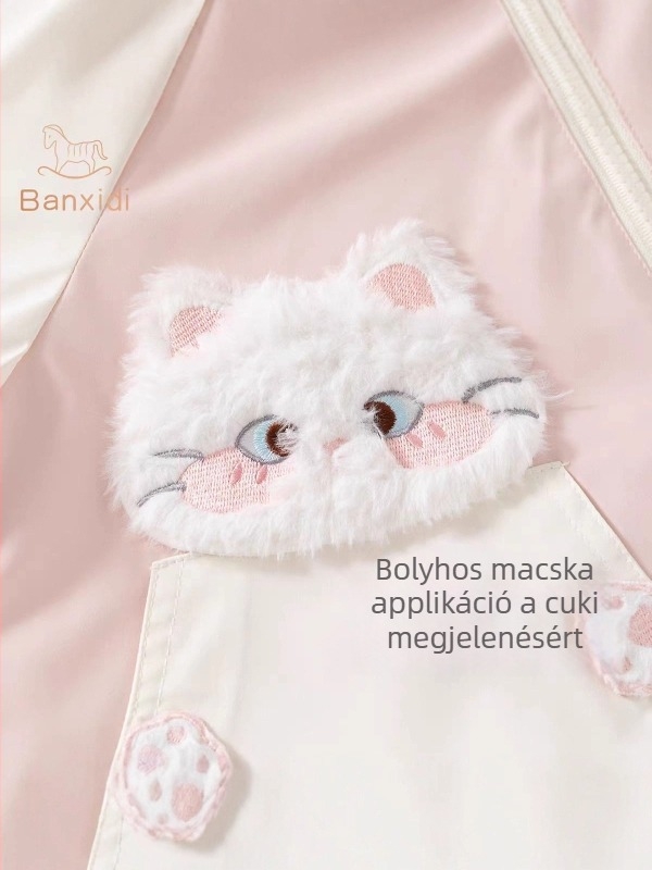 Kislányoknak kapucnis kabát tavasz-őszre, karikatúra mintával