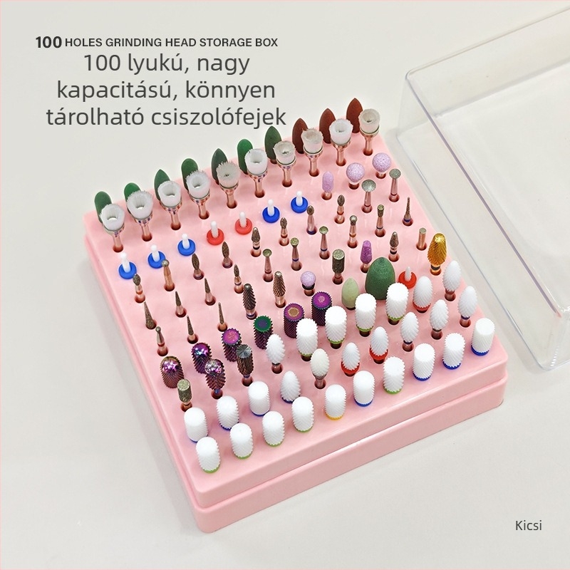 100-lyukú csiszolófej tároló doboz bemutató állvánnyal