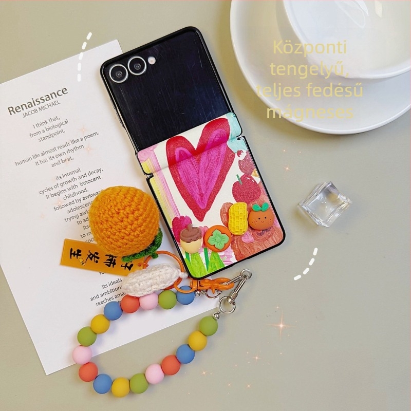 Samsung Galaxy Z Flip7 női tok – karikatúra mintázat, szerencse jel, mágneses zár
