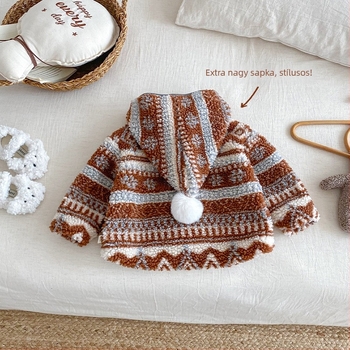 Gyerekeknek készült retro kapucnis kabát fleece béléssel, téli, uniszex